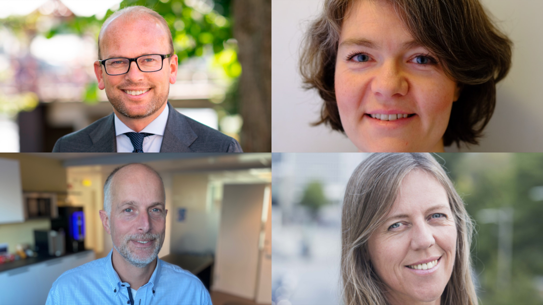 Et rutenett av klimakrav-ambassadører, hver strålende med formål: Øverst til venstre, en mann med briller; øverst til høyre, en kvinne med kort hår; nede til venstre, en mann som viser frem helskjegg; og nede til høyre, en kvinne som viser med det lange håret sitt.