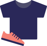 Illustrasjon av en marineblå t-skjorte og en rosa joggesko.