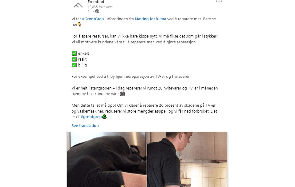 En person fikser en apparat i kjøkkenet, med fokus på et prosjekt om varig hemreparationer. Med et grønt grep, tar de steg for å redusere miljøpåvirkning og fremme økonomisk holdbarhet.
