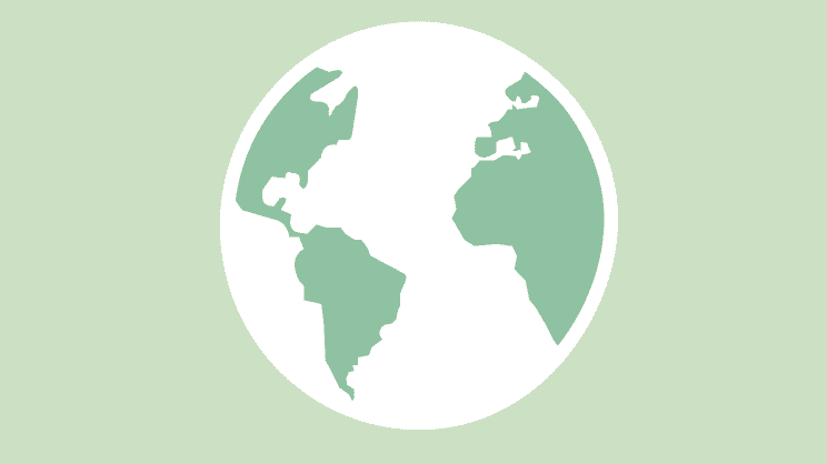 Forenklet illustrasjon av jorden, som viser grønne kontinenter på en hvit sirkulær bakgrunn mot et lysegrønt bakteppe.