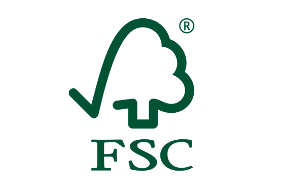 FSC-logo med en stilisert treform med et hakemerke og bokstavene FSC nedenfor.