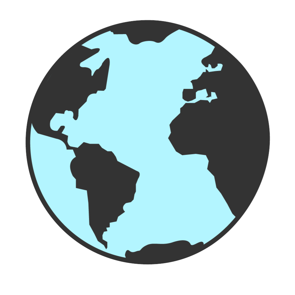 En enkel verdenskartillustrasjon i svart og lyseblått fremhever kontinenter og hav uten spesifikke detaljer eller etiketter, og trekker subtilt oppmerksomhet til klimaendringer gjennom sin minimalistiske design.