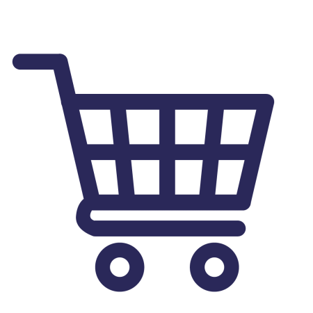 Ikon for en blå handlevogn med fire hjul og et håndtak, som symboliserer bærekraftige klimatiltak-initiativer for miljøvennlig shopping.