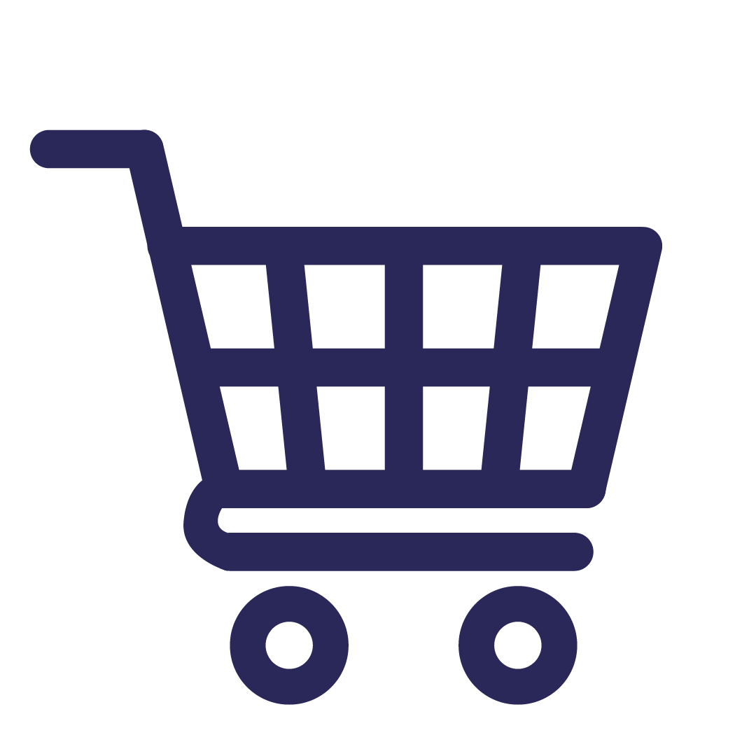 Ikon for en blå handlevogn med fire hjul og et håndtak, som symboliserer bærekraftige klimatiltak-initiativer for miljøvennlig shopping.