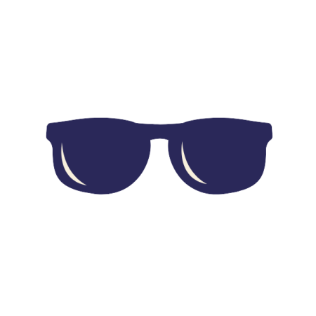 Enkel illustrasjon av blå solbriller på hvit bakgrunn, som fanger et snev av Norges kule stil.