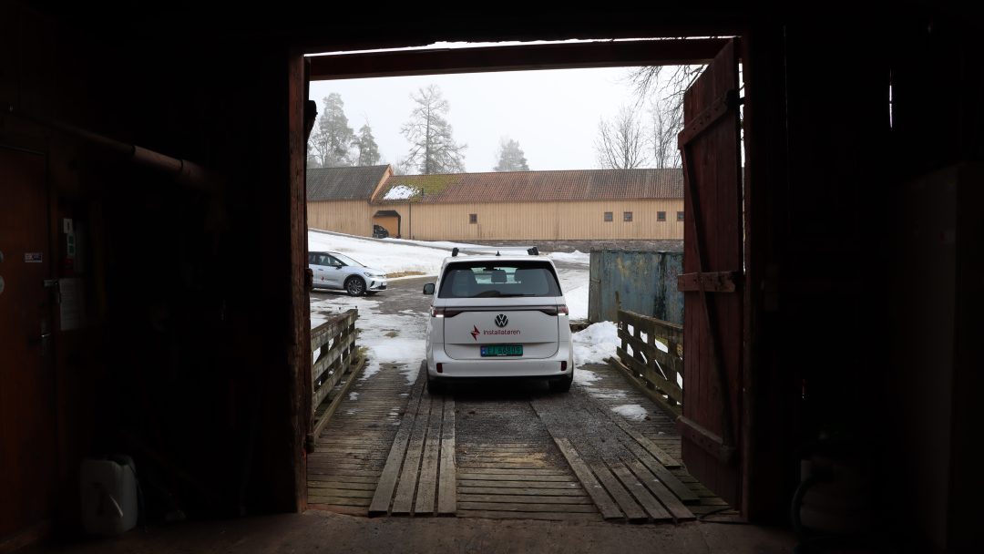 The ID Buzz outside the barn